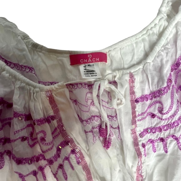 CHACH white/pink Beaded Sequin Embroidered CoverUp XL - Picture 11 of 16